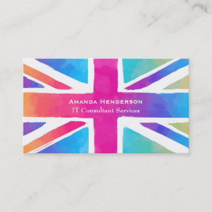 Union Jack Flag in Bright Watercolors Business Card