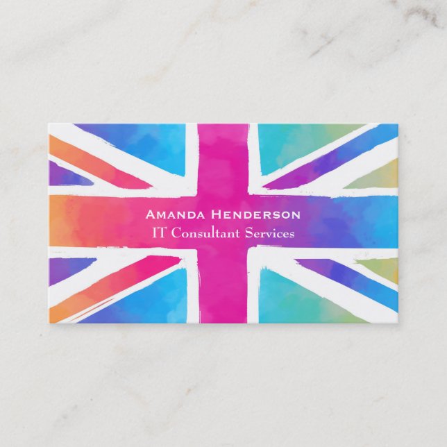 Union Jack Flag in Bright Watercolors Business Card (Front)