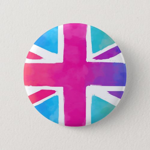 Union Jack Flag in Bright Watercolors Button