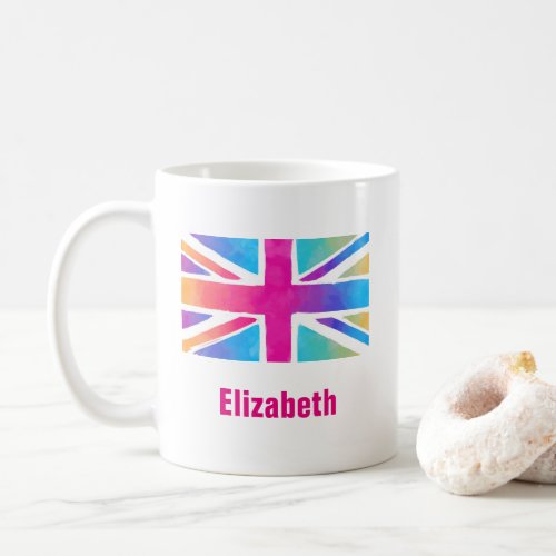 Union Jack Flag in Bright Watercolors Custom Coffee Mug