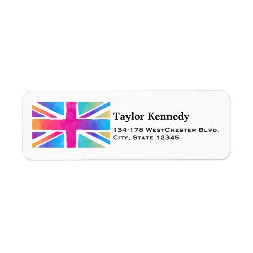 Union Jack Flag in Bright Watercolors Label