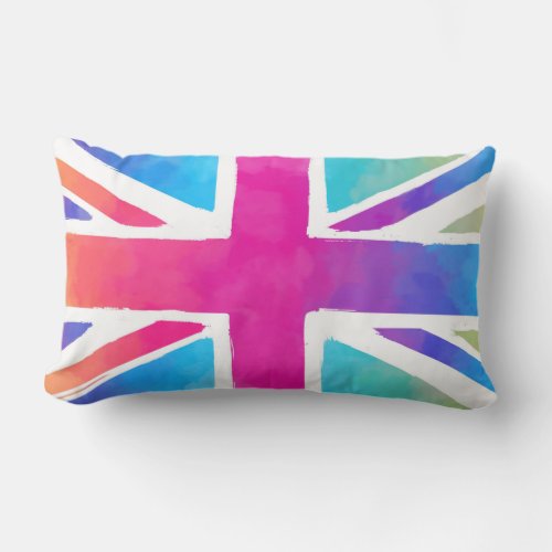 Union Jack Flag in Bright Watercolors Lumbar Pillow