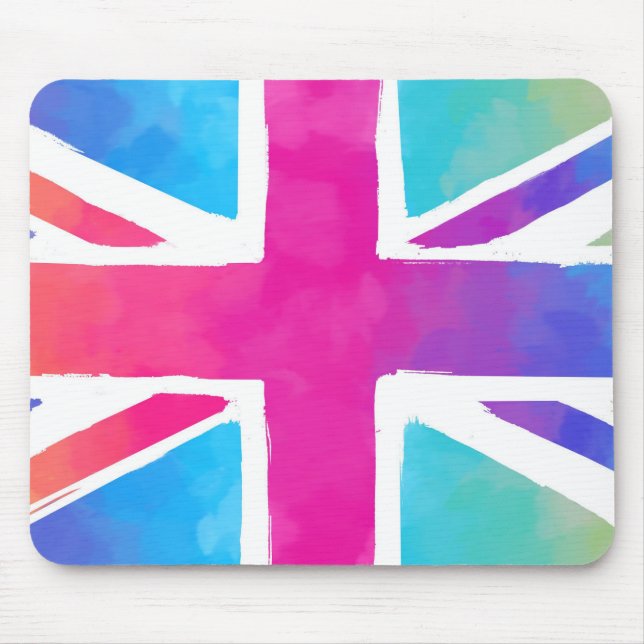 Union Jack Flag in Bright Watercolors Mouse Pad (Front)