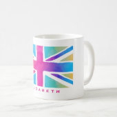 Union Jack Flag in Bright Watercolors Personalized Coffee Mug (Front Right)