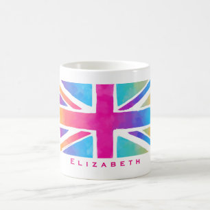 Union Jack Flag in Bright Watercolors Personalized Coffee Mug