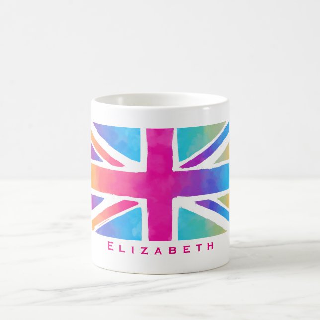Union Jack Flag in Bright Watercolors Personalized Coffee Mug (Center)