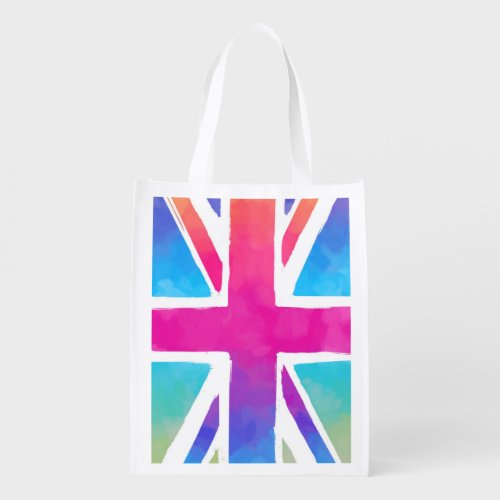 Union Jack Flag in Bright Watercolors Reusable Grocery Bag