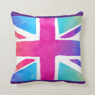 Union Jack Flag in Bright Watercolors Throw Pillow