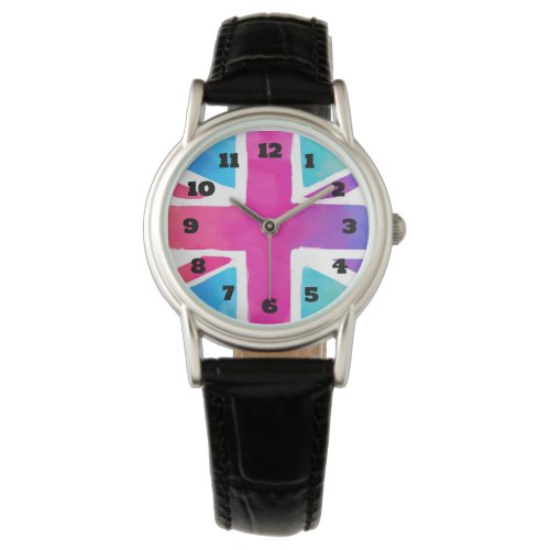 Union Jack Flag in Bright Watercolors Watch