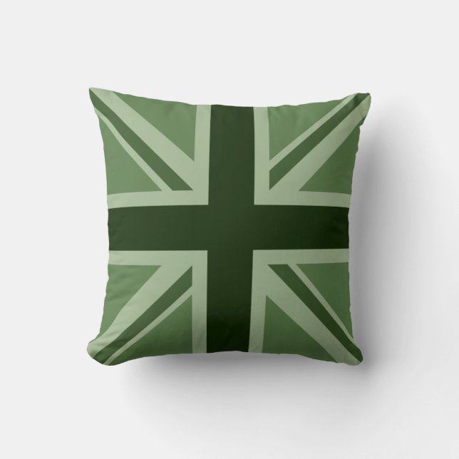 Union Jack/Flag in Greens Throw Pillow (Front)