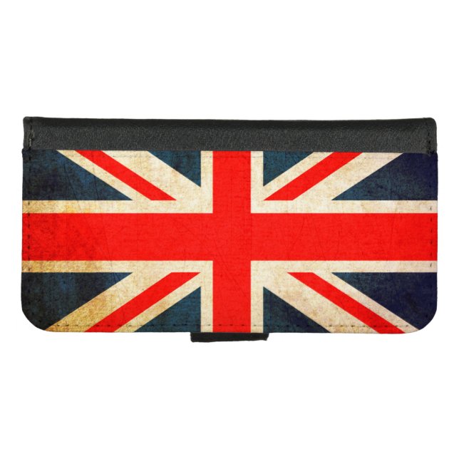 Union Jack Flag in Grunge iPhone Wallet Case (Front (Horizontal))
