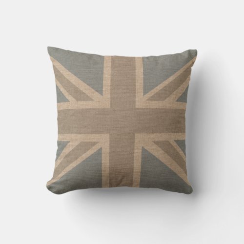 Union Jack Flag in Pale Blue and Grey Throw Pillow