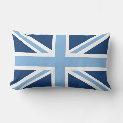 Union Jack Flag in Sky and Navy Blue Lumbar Pillow