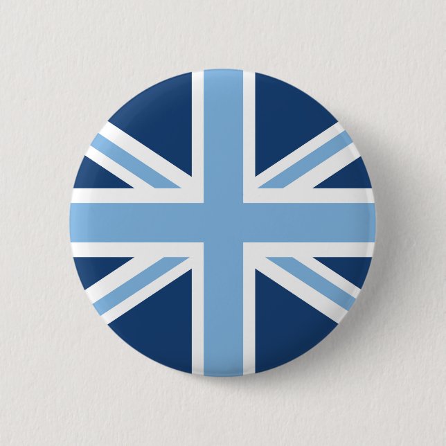 Union Jack Flag in Sky and Navy Blue Pinback Button (Front)