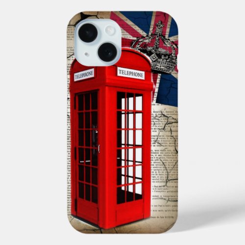 union jack flag jubilee crown red telephone booth iPhone 15 case
