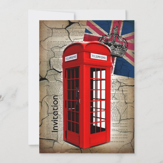 union jack flag jubilee crown red telephone booth invitation (Front)