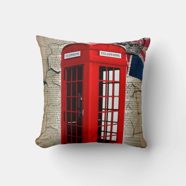 union jack flag jubilee crown red telephone booth throw pillow (Front)