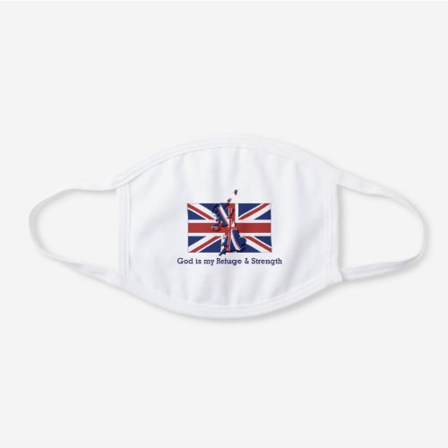 UNION JACK FLAG MAP Customizable GOD IS MY REFUGE White Cotton Face Mask