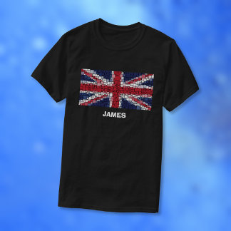 Union Jack Flag Mosaic Design (White Text) T-Shirt