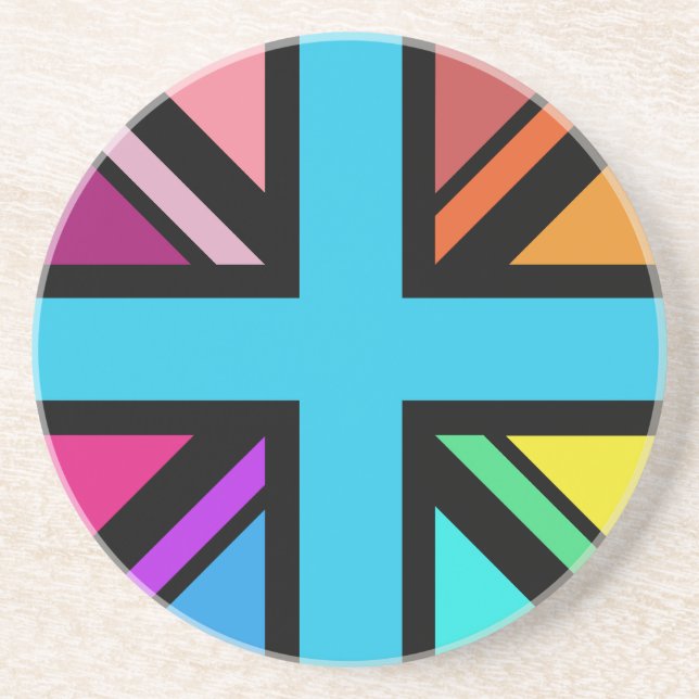 Union Jack/Flag Multicolored+Black Design Coaster (Front)