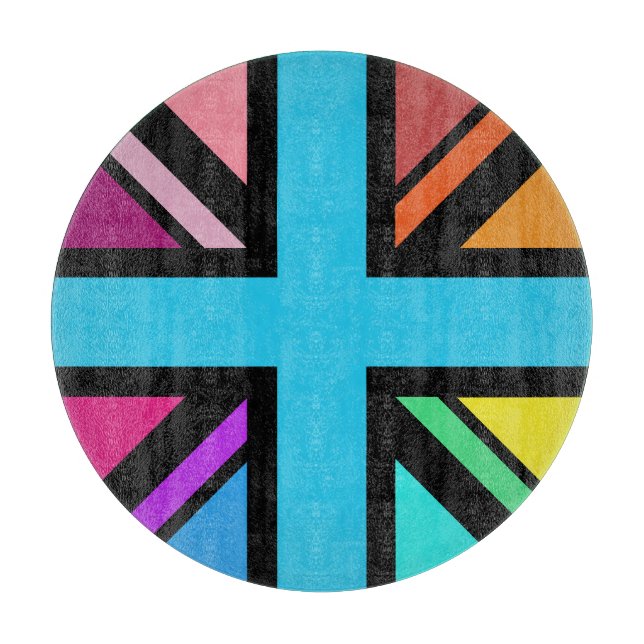 Union Jack/Flag Multicolored+Black Design Cutting Board (Front)