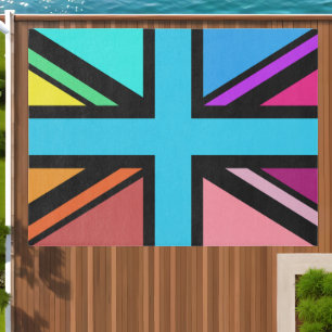 Union Jack/Flag Multicolored+Black Design Outdoor Rug