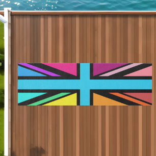 Union Jack/Flag Multicolored+Black Design Outdoor Rug
