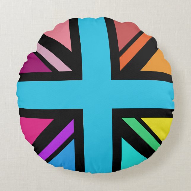 Union Jack/Flag Multicolored+Black Design Round Pillow (Front)