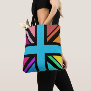 Union Jack/Flag Multicolored+Black Design Tote Bag