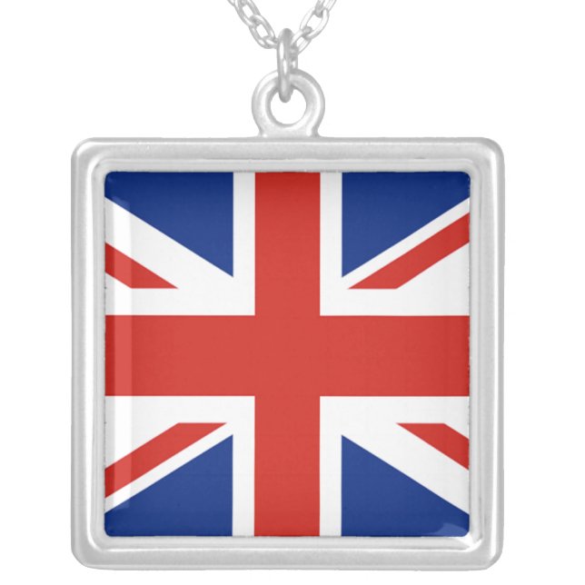 Union Jack - Flag of Great Britain Silver Plated Necklace (Front)