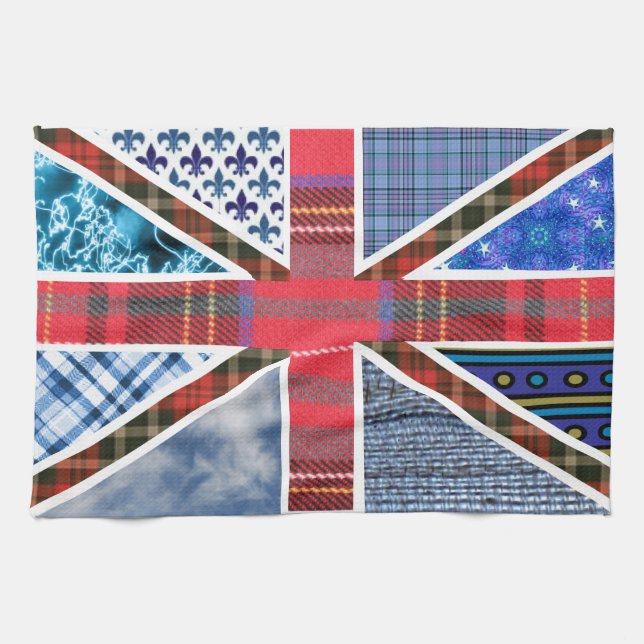 Union Jack Flag of Tartan & Fabric Patterns Towel (Horizontal)