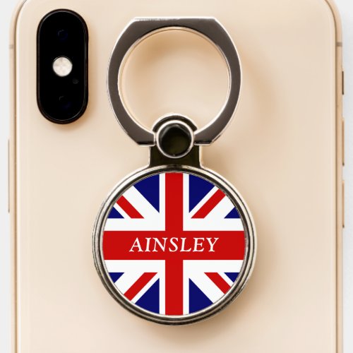 Union Jack Flag of the UK with Your Name Phone Ring Stand