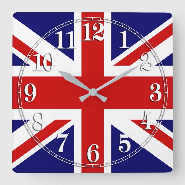Union Jack Flag of the United Kingdom Square Wall Clock (Front)