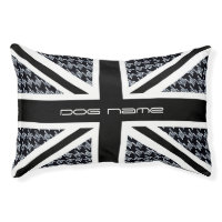 Union Jack Flag on Black and White Houndstooth Pet Bed