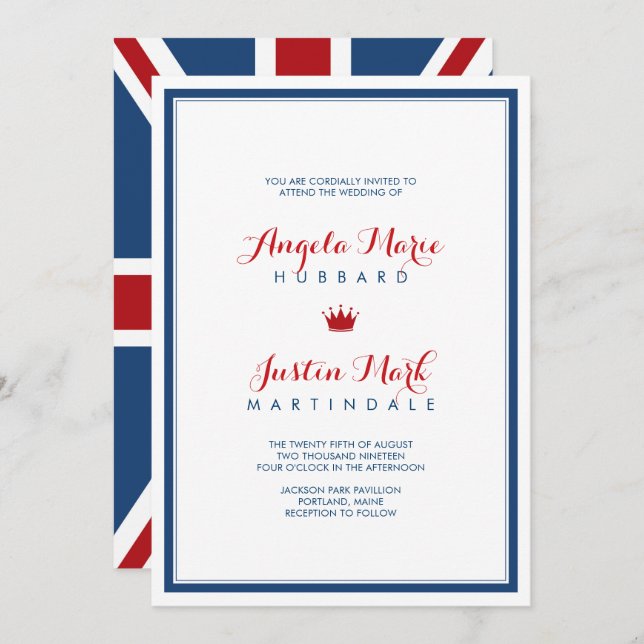 Union Jack Flag Patriotic Wedding 2 Invitation (Front/Back)