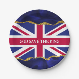 Union Jack Flag Personalised Navy Gold  Paper Plates