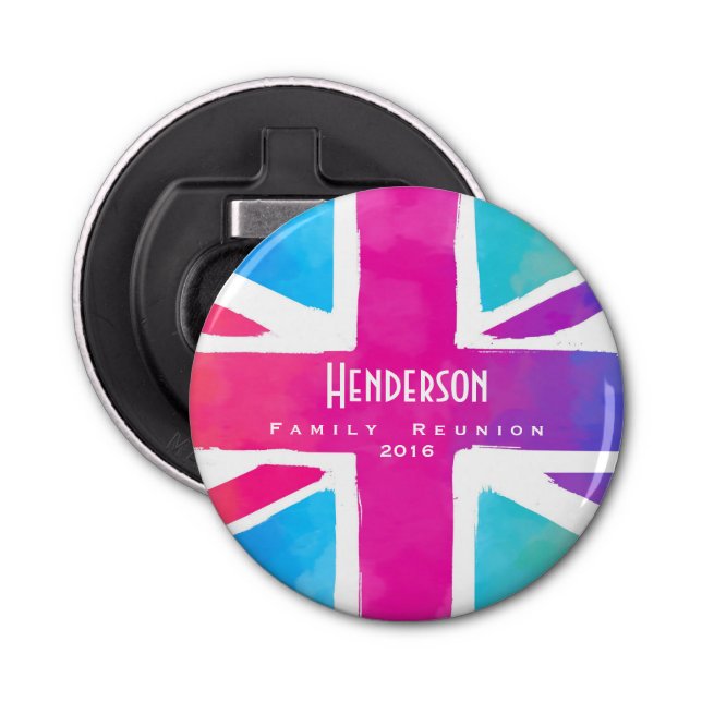 Union Jack Flag Personalized Family Reunion Bottle Opener (Front)