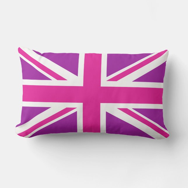 Union Jack Flag Pink, Purple & White Lumbar Pillow (Front)