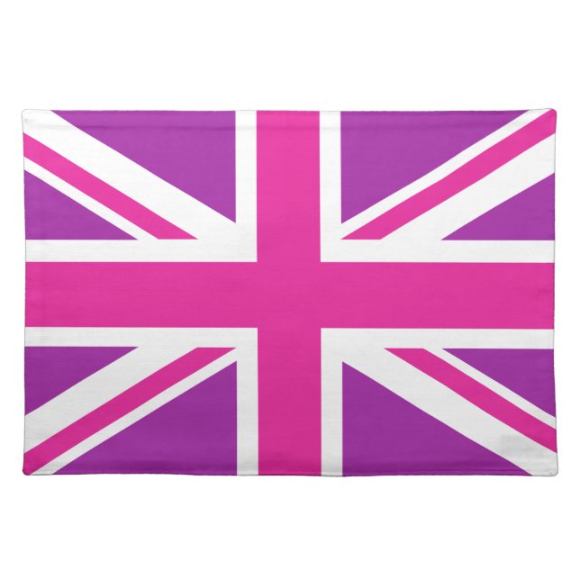 Union Jack Flag Pink, Purple & White Placemat (Front)