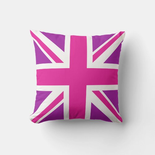 Union Jack Flag Pink Purple  White Throw Pillow