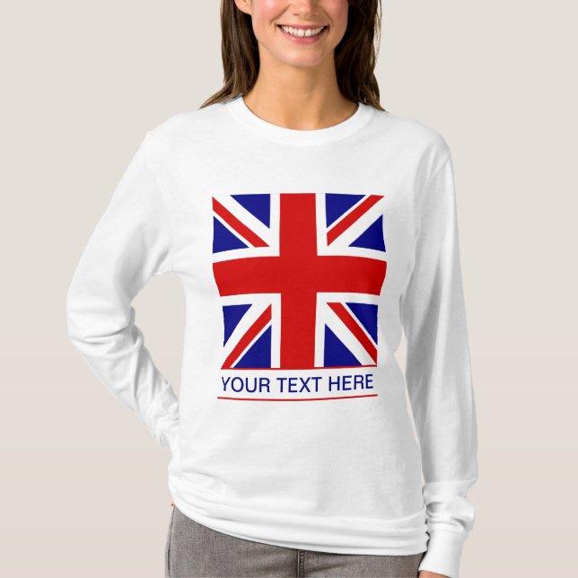 Union Jack Flag Plus Your Text T-Shirt (Front)