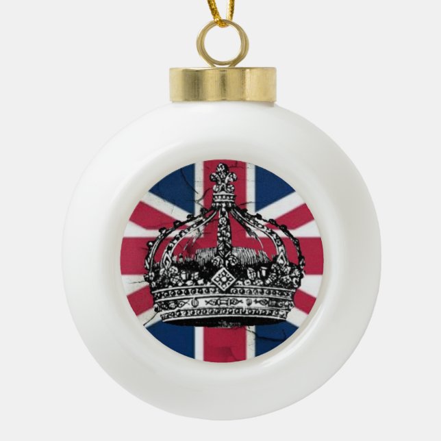Union Jack Flag Queen of England Diamond Jubilee Ceramic Ball Christmas Ornament (Front)