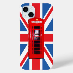 Union Jack/Flag & Red Phone Box Design iPhone 15 Plus Case