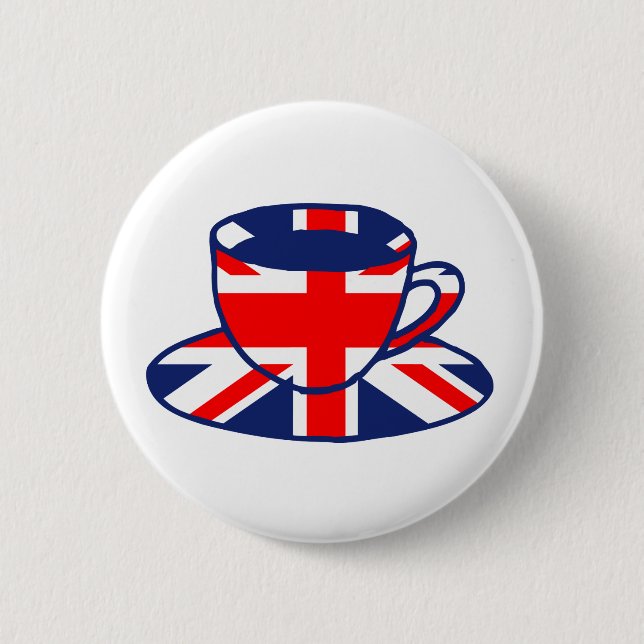 Union Jack flag teacup art Pinback Button (Front)