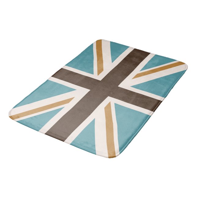 Union Jack/Flag Teal Brown Gold Cream Bathroom Mat (Angled)