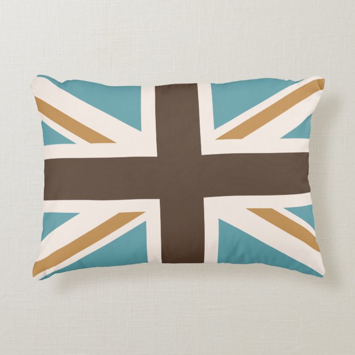 Union Jack Flag Teal Brown Gold Cream Decorative Pillow Zazzle