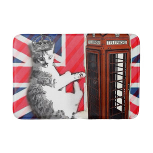 union jack flag telephone booth crown kitty cat bath mat