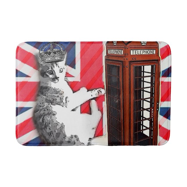 union jack flag telephone booth crown kitty cat bath mat (Front)
