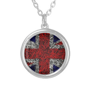 Union jack flag uk patriotic silver plated necklace