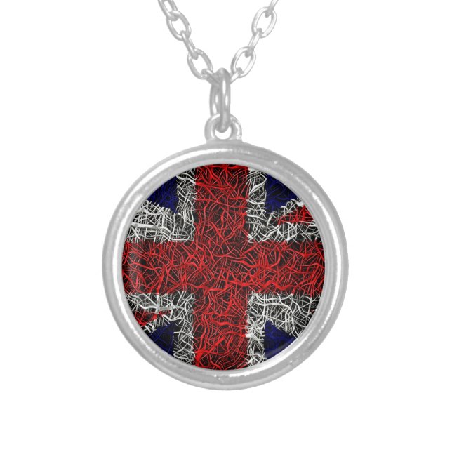 Union jack flag uk patriotic silver plated necklace (Front)